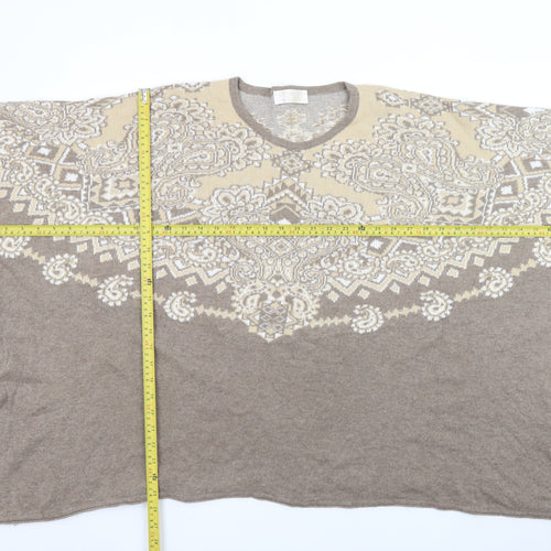 Spiritio di Artigiano Women's Beige Paisley Wool Blend V-Neck Jumper L