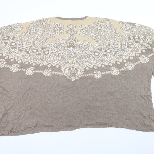 Spiritio di Artigiano Women's Beige Paisley Wool Blend V-Neck Jumper L