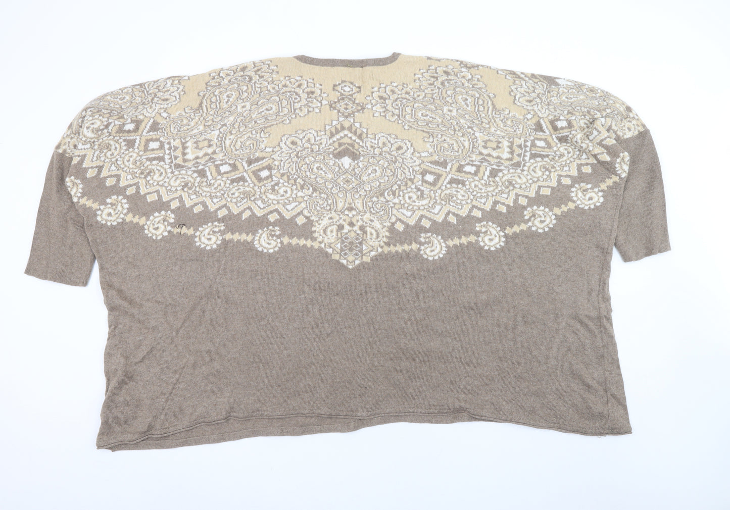Spiritio di Artigiano Women's Beige Paisley Wool Blend V-Neck Jumper L