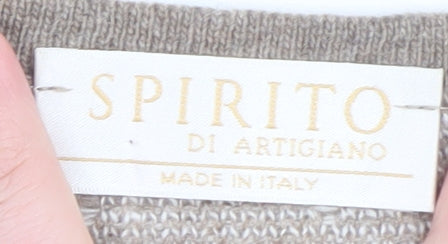 Spiritio di Artigiano Women's Beige Paisley Wool Blend V-Neck Jumper L