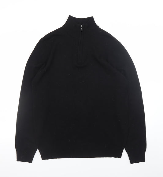 French Connection Men's Black Wool 1/2 Zip High Neck Jumper Size L
