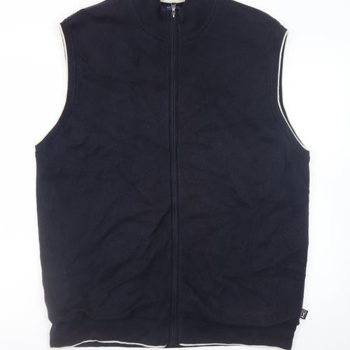 Marks and Spencer Men's Navy Blue 2XL Sleeveless Full Zip Cotton Vest