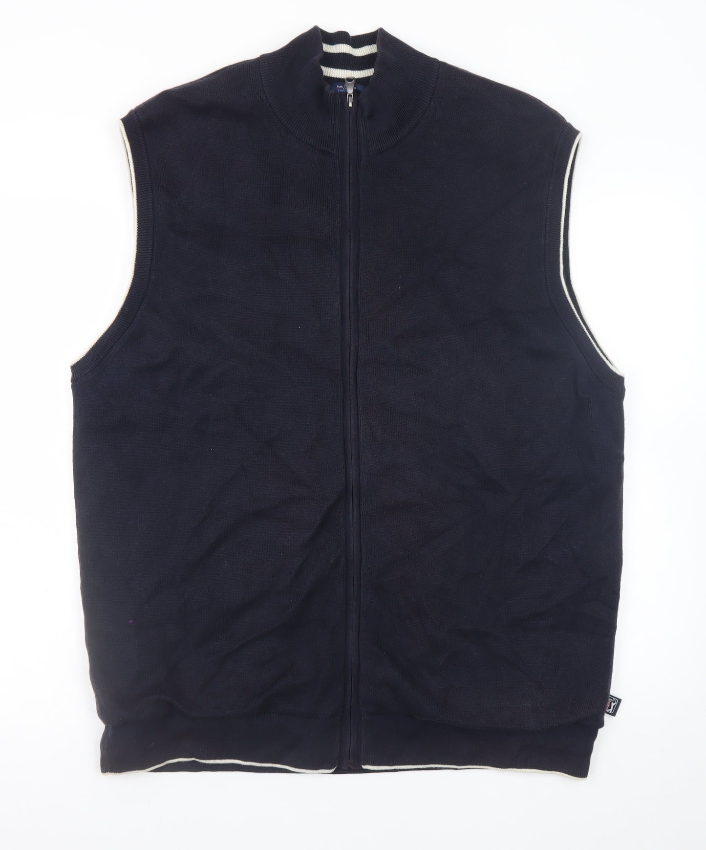 Marks and Spencer Men's Navy Blue 2XL Sleeveless Full Zip Cotton Vest