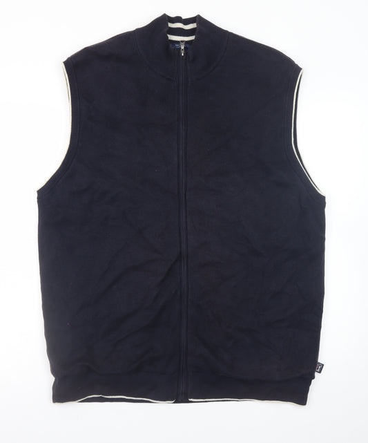 Marks and Spencer Men's Navy Blue 2XL Sleeveless Full Zip Cotton Vest