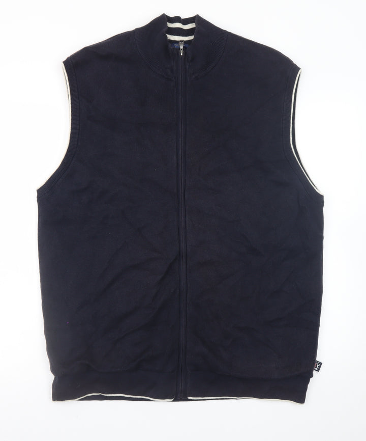 Marks and Spencer Men's Navy Blue 2XL Sleeveless Full Zip Cotton Vest