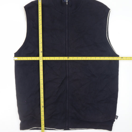 Marks and Spencer Men's Navy Blue 2XL Sleeveless Full Zip Cotton Vest