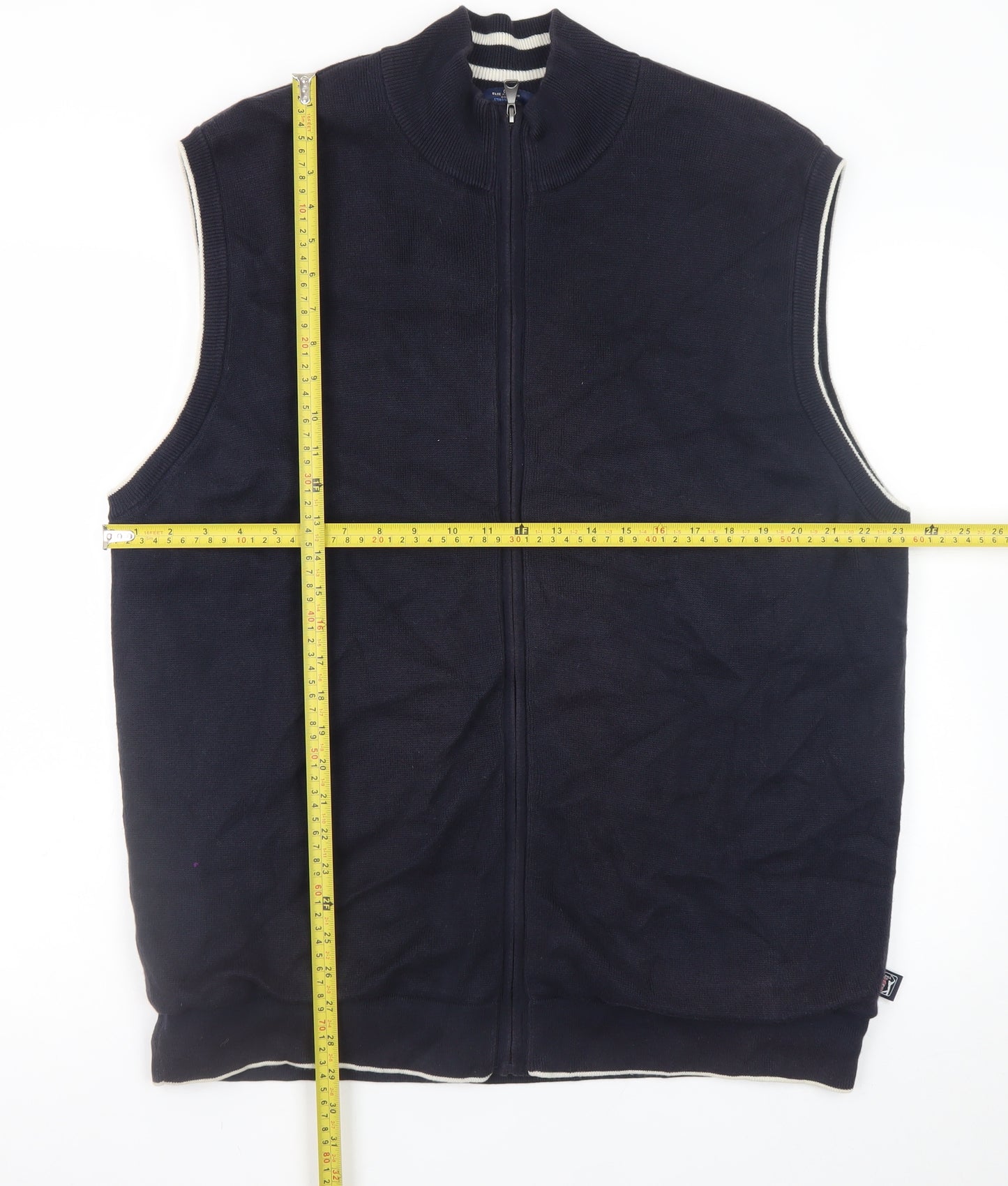 Marks and Spencer Men's Navy Blue 2XL Sleeveless Full Zip Cotton Vest