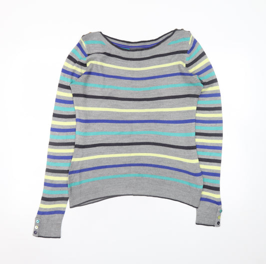 Marks and Spencer Womens Grey Multicoloured Striped Acrylic Jumper Size 8