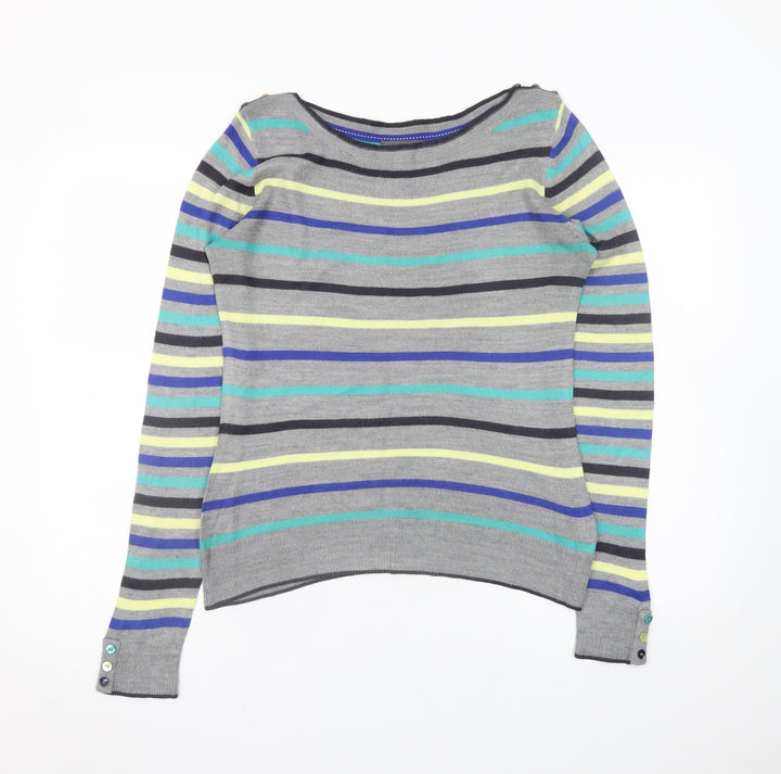 Marks and Spencer Womens Grey Multicoloured Striped Acrylic Jumper Size 8