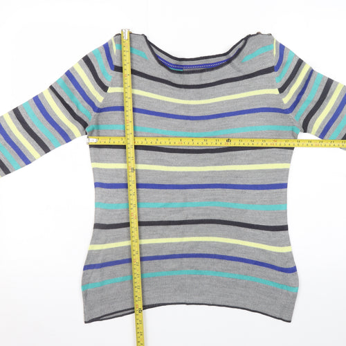 Marks and Spencer Womens Grey Multicoloured Striped Acrylic Jumper Size 8