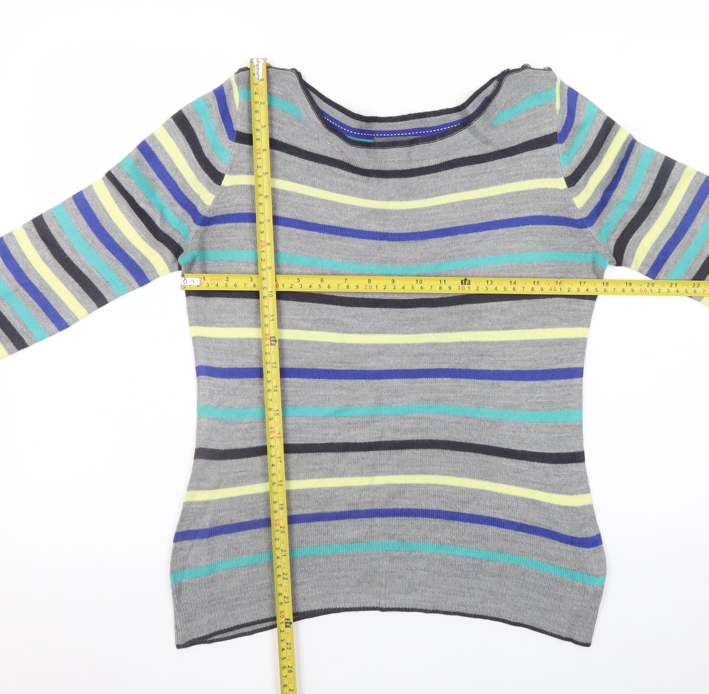 Marks and Spencer Womens Grey Multicoloured Striped Acrylic Jumper Size 8