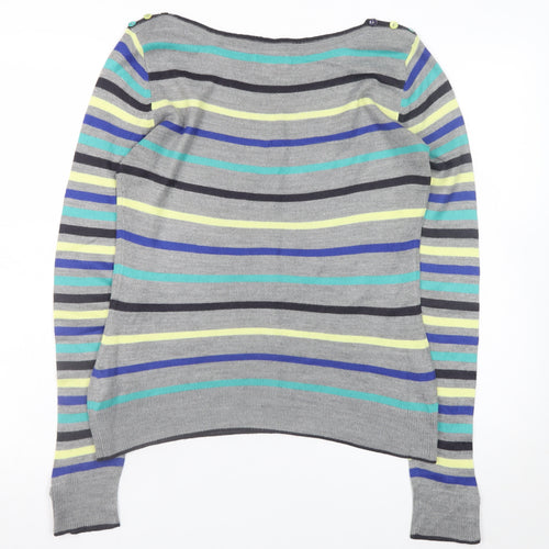 Marks and Spencer Womens Grey Multicoloured Striped Acrylic Jumper Size 8