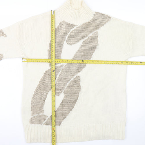 Reiss Womens Ivory Wool Blend High Neck Geometric Jumper M