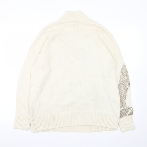 Reiss Womens Ivory Wool Blend High Neck Geometric Jumper M