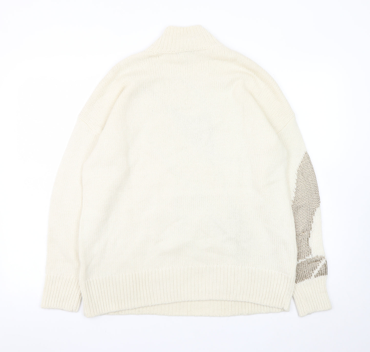 Reiss Womens Ivory Wool Blend High Neck Geometric Jumper M