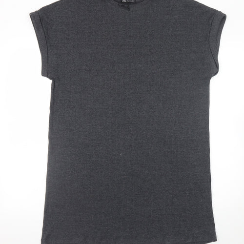 Zara Women Grey S T-Shirt Dress Short Sleeve Casual Jersey
