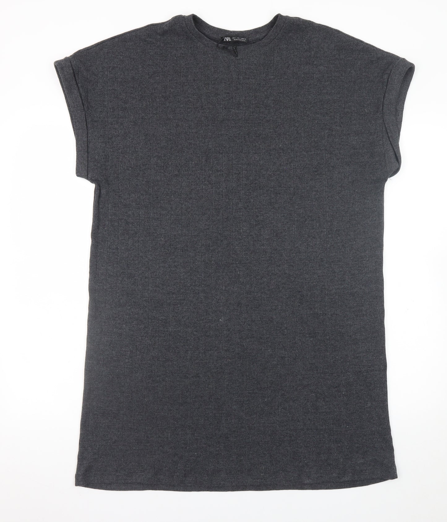 Zara Women Grey S T-Shirt Dress Short Sleeve Casual Jersey