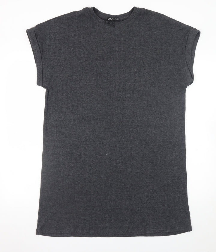 Zara Women Grey S T-Shirt Dress Short Sleeve Casual Jersey