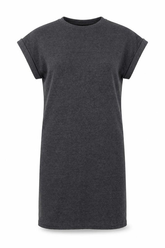 Front view of Zara Women Grey S T-Shirt Dress Short Sleeve Casual Jersey