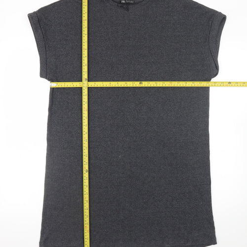 Zara Women Grey S T-Shirt Dress Short Sleeve Casual Jersey