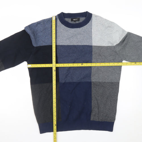 Next Men's Blue Check Knit Crew Neck Pullover Jumper Size M