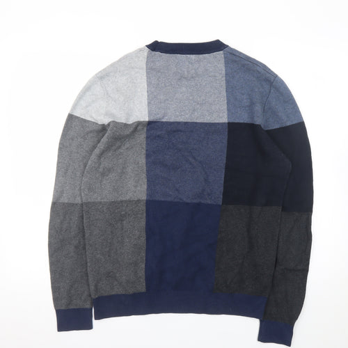 Next Men's Blue Check Knit Crew Neck Pullover Jumper Size M