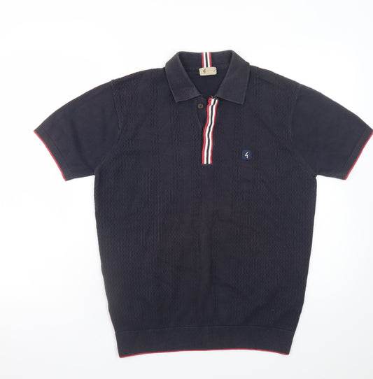 Gabicci Men's Black Short Sleeve Knit Polo Shirt Size L Classic Retro