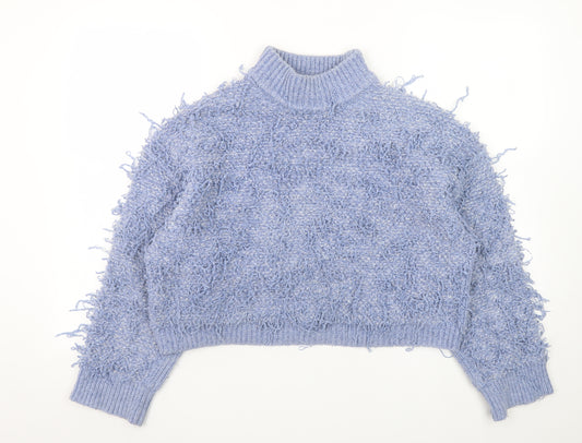 ASOS DESIGN Women Blue Size 10 Chunky High Neck Textured Jumper