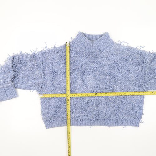 ASOS DESIGN Women Blue Size 10 Chunky High Neck Textured Jumper