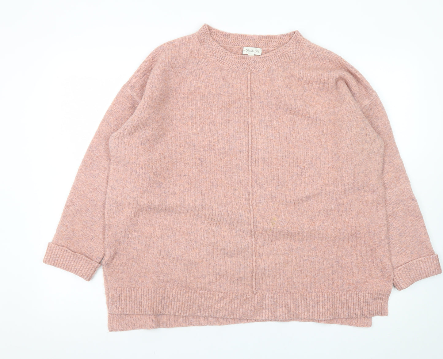 Monsoon Women Pink Crew Neck Long Sleeve Pullover Jumper L