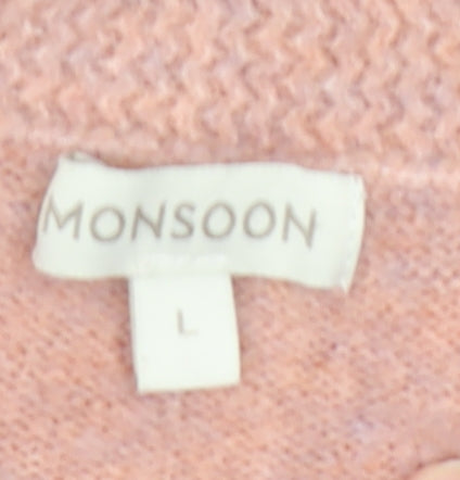 Monsoon Women Pink Crew Neck Long Sleeve Pullover Jumper L