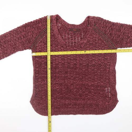 Next Women Red V-Neck Open-Knit Jumper Size 14 Cotton Blend