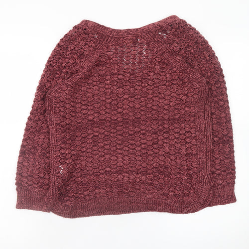 Next Women Red V-Neck Open-Knit Jumper Size 14 Cotton Blend