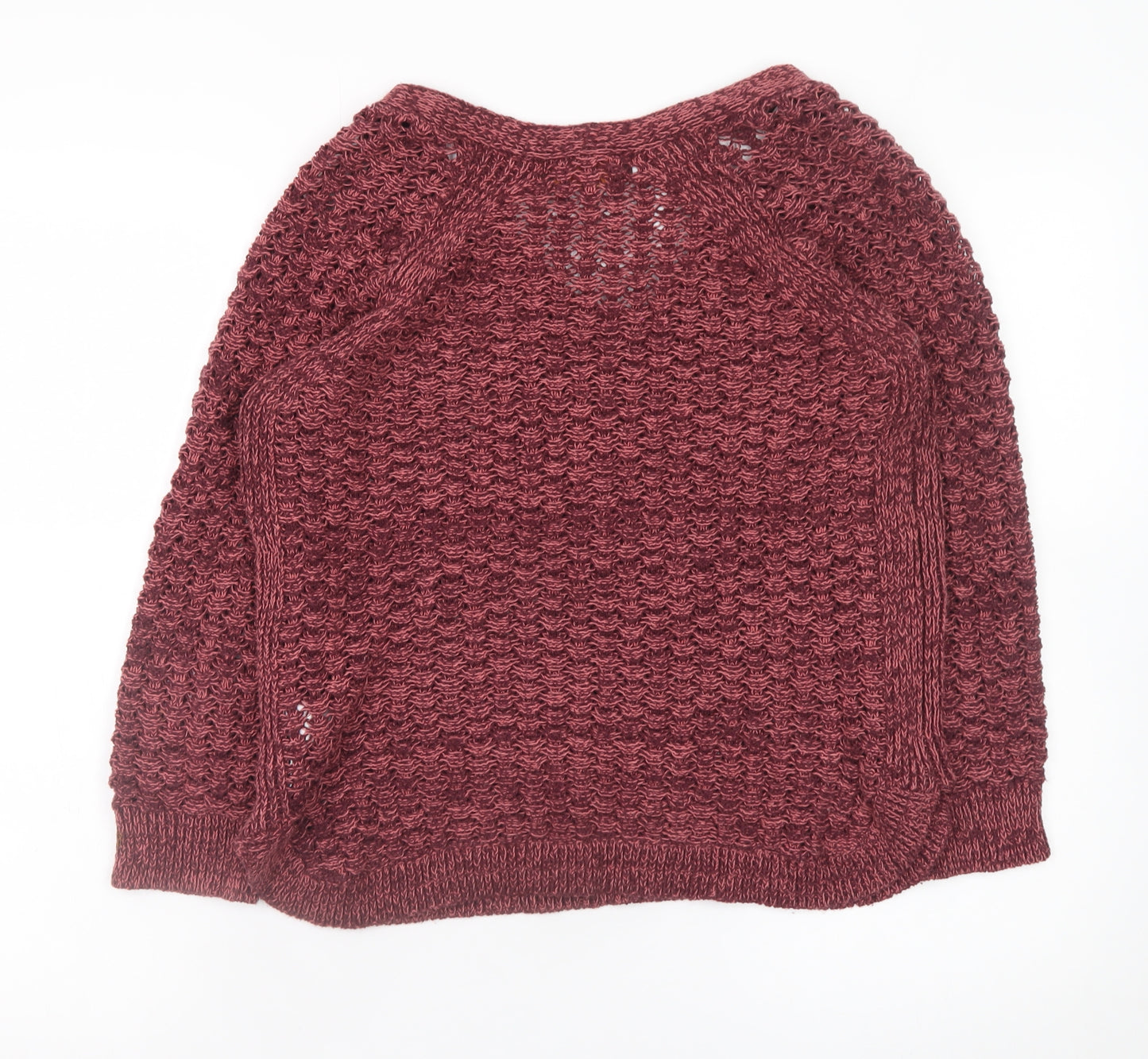 Next Women Red V-Neck Open-Knit Jumper Size 14 Cotton Blend
