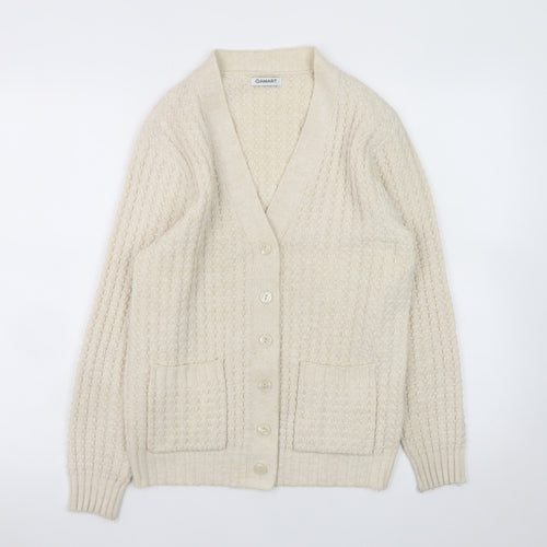 Damart Women's Beige V-Neck Knit Cardigan Size S Acrylic Wool