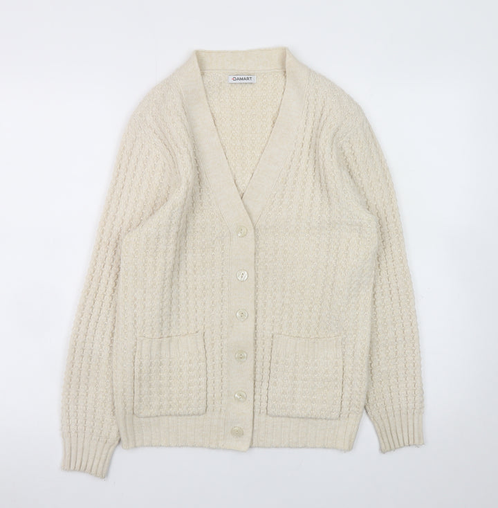 Damart Women's Beige V-Neck Knit Cardigan Size S Acrylic Wool