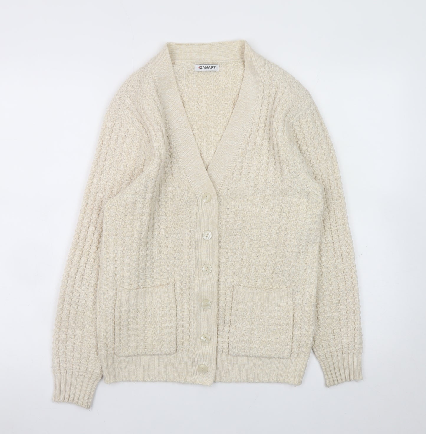 Damart Women's Beige V-Neck Knit Cardigan Size S Acrylic Wool