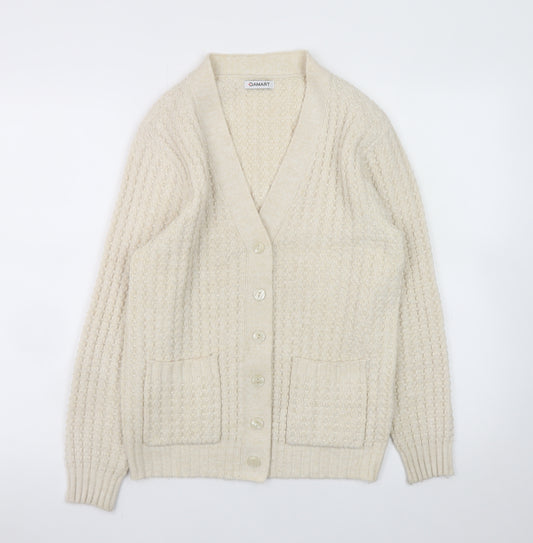 Damart Women's Beige V-Neck Knit Cardigan Size S Acrylic Wool