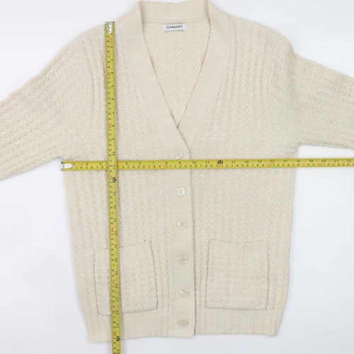 Damart Women's Beige V-Neck Knit Cardigan Size S Acrylic Wool