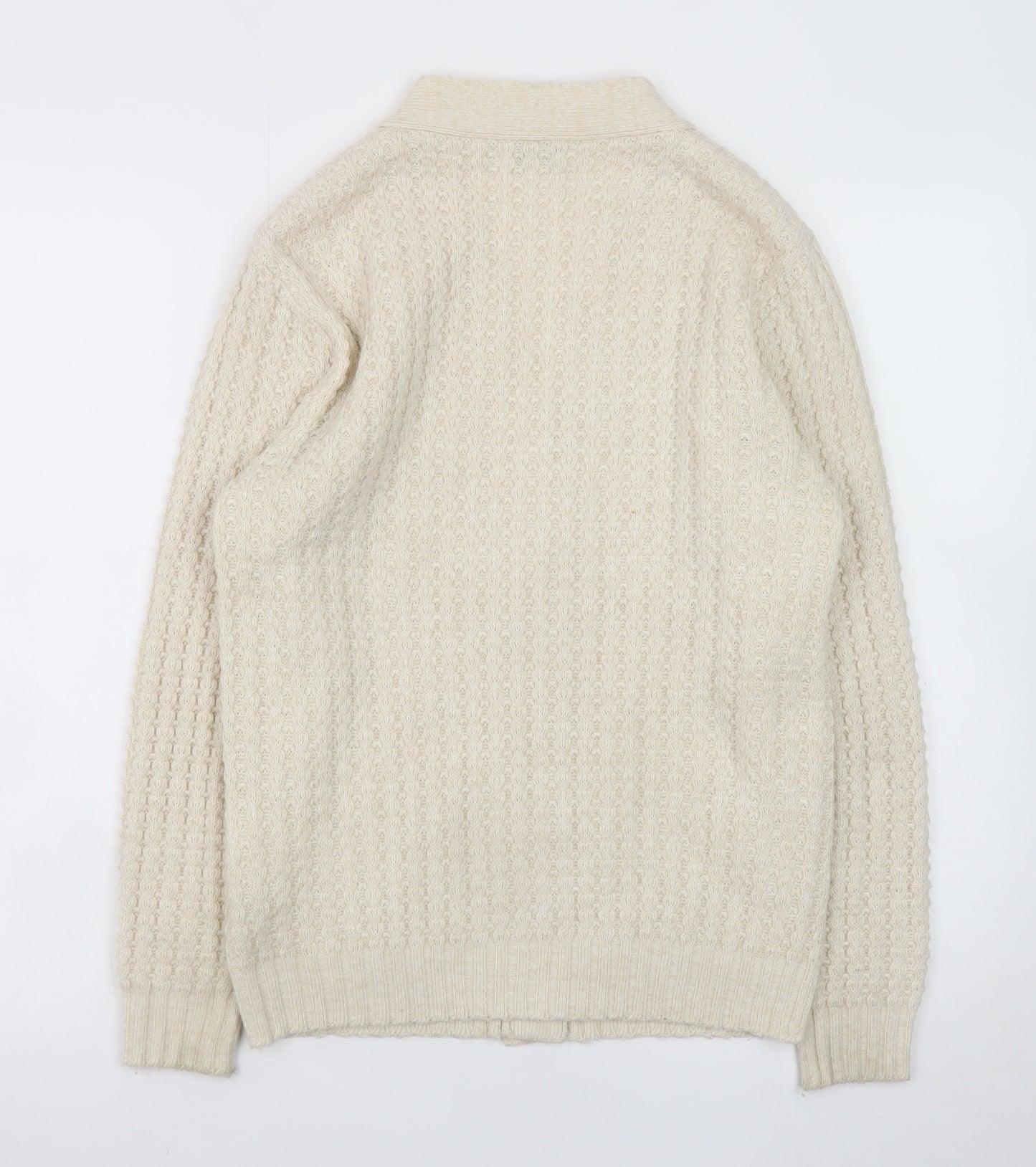 Damart Women's Beige V-Neck Knit Cardigan Size S Acrylic Wool