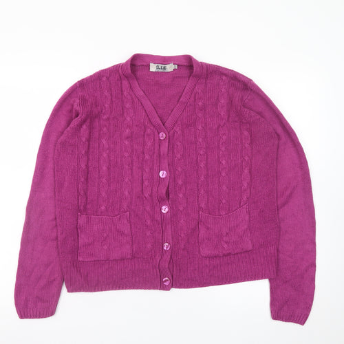 Honor Millburn Women's Purple V-Neck Cable Knit Cardigan Size 14