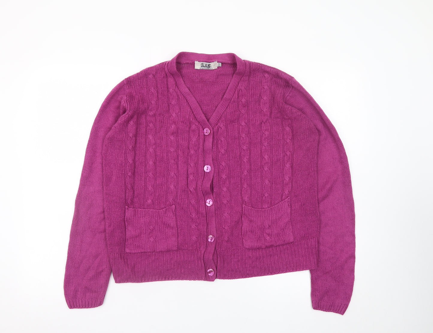 Honor Millburn Women's Purple V-Neck Cable Knit Cardigan Size 14
