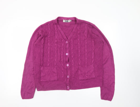 Honor Millburn Women's Purple V-Neck Cable Knit Cardigan Size 14