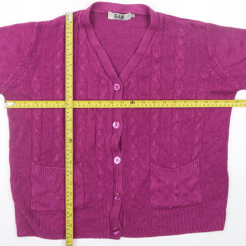 Honor Millburn Women's Purple V-Neck Cable Knit Cardigan Size 14