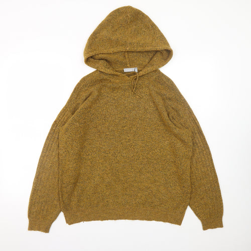 Fransa Women Mustard Hooded Wool Blend Jumper Size L Relaxed Fit
