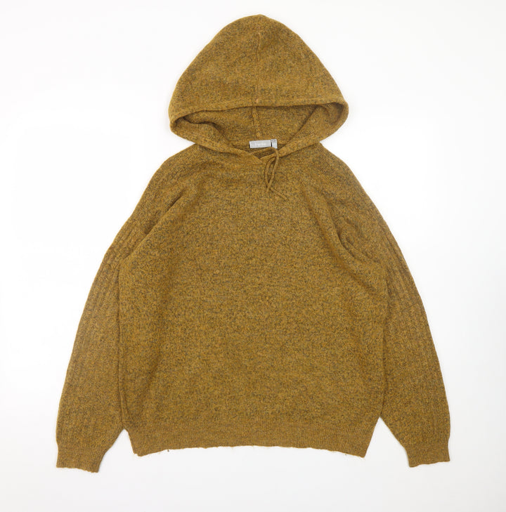 Fransa Women Mustard Hooded Wool Blend Jumper Size L Relaxed Fit