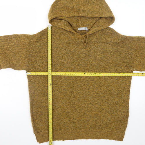 Fransa Women Mustard Hooded Wool Blend Jumper Size L Relaxed Fit
