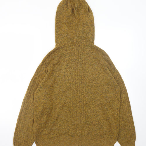 Fransa Women Mustard Hooded Wool Blend Jumper Size L Relaxed Fit
