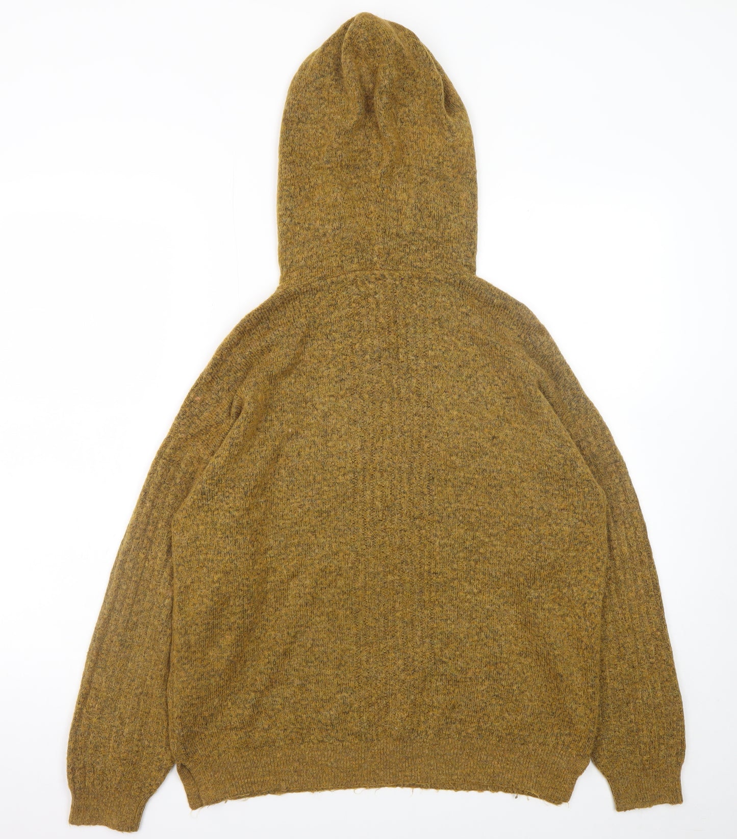 Fransa Women Mustard Hooded Wool Blend Jumper Size L Relaxed Fit