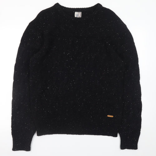 Firetrap Men's Black XL Cable-Knit Crew Neck Jumper